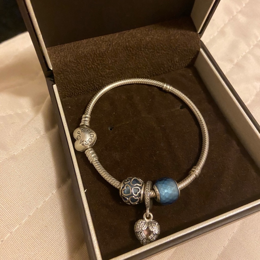 Pandora charm bracelet with 3 charms